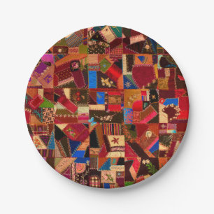 Vibrant Vintage Crazy Quilt Paper Plate