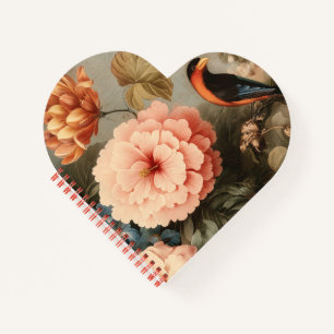 Vibrant Vintage Floral and Bird Scene Notebook