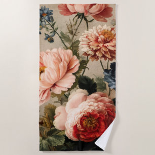 Vibrant Vintage Floral Arrangement Beach Towel
