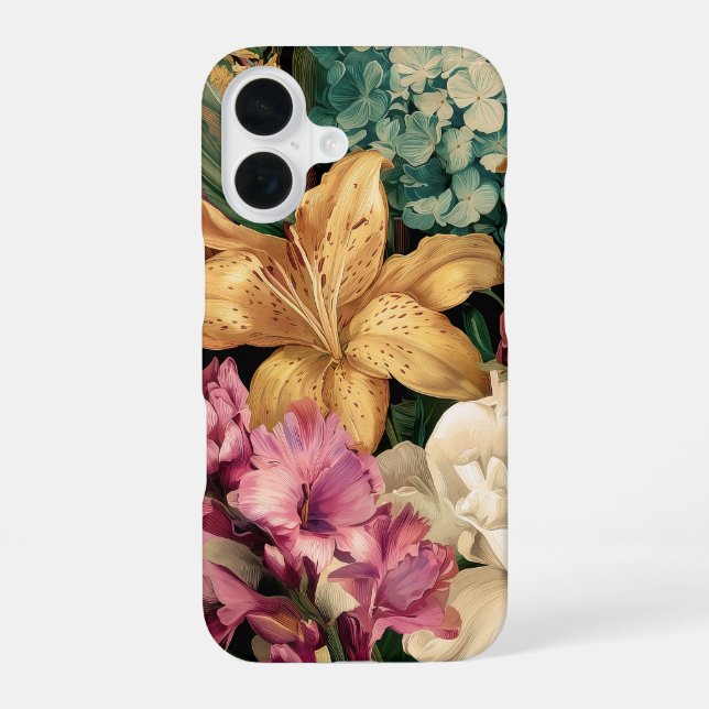 Vibrant Vintage Floral Arrangement iPhone 16 Case (Back)