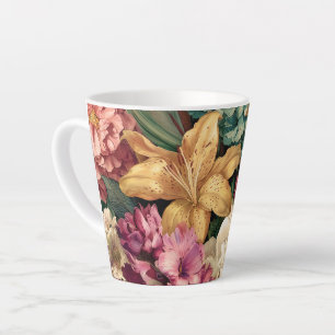Vibrant Vintage Floral Arrangement Latte Mug