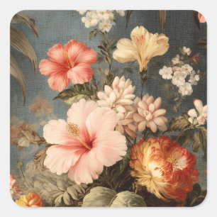 Vibrant Vintage Floral Arrangement Square Sticker