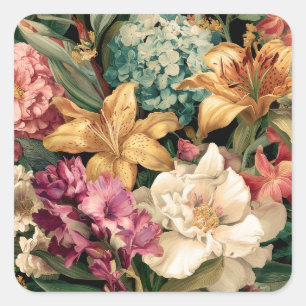 Vibrant Vintage Floral Arrangement Square Sticker