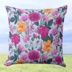 Vibrant Vintage Summer Red Burgundy Garden Floral  Cushion