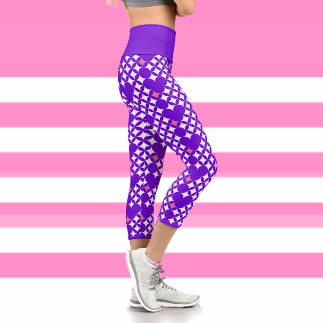 Vibrant Violet Blue Pattern Trendy  Capri Leggings (Trendy Vibrant Capri Leggings perfect for yoga, workout, running, cycling, gym, indoor, outdoor,)