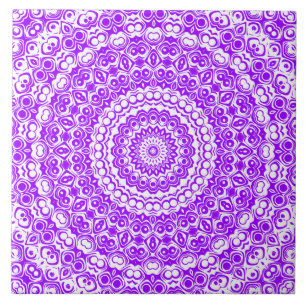 Vibrant Violet Mandala Kaleidoscope Pattern Ceramic Tile