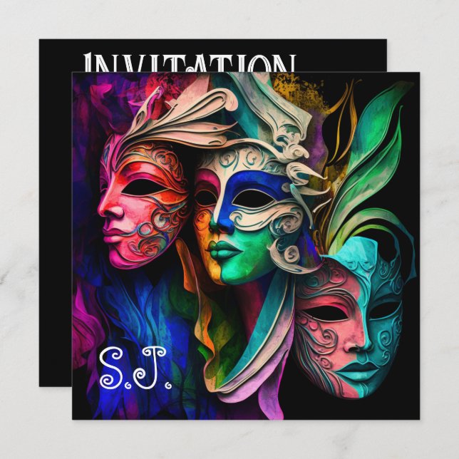 Vibrant Visions of Venetian Masks   Invitation (Front/Back)
