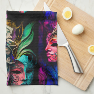 Vibrant Visions of Venetian Masks Tea Towel