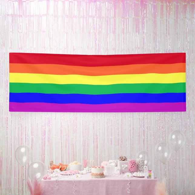Vibrant Vivid Colours LGBTQ Classic Rainbow Stripe Banner (Party)