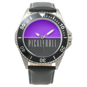 Vibrant Vivid Purple Black Halves PICKLEBALL Text Watch