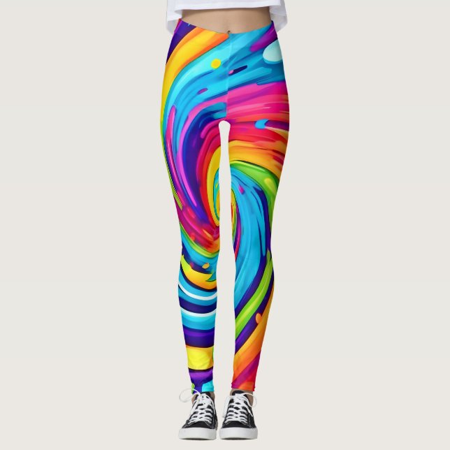 Vibrant Vortex in Artistic Whirlwind Leggings (Front)