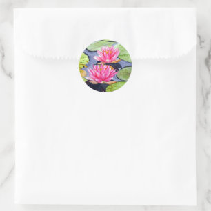 Vibrant Water Lilies on Tranquil Pond Classic Round Sticker