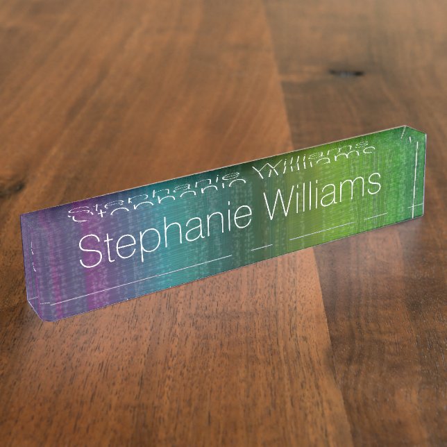 Vibrant Watercolor Abstract Stripes Custom Name Nameplate (Side)