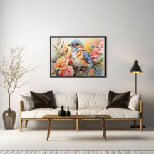 Vibrant Watercolor Bird Floral Art Nature Inspired