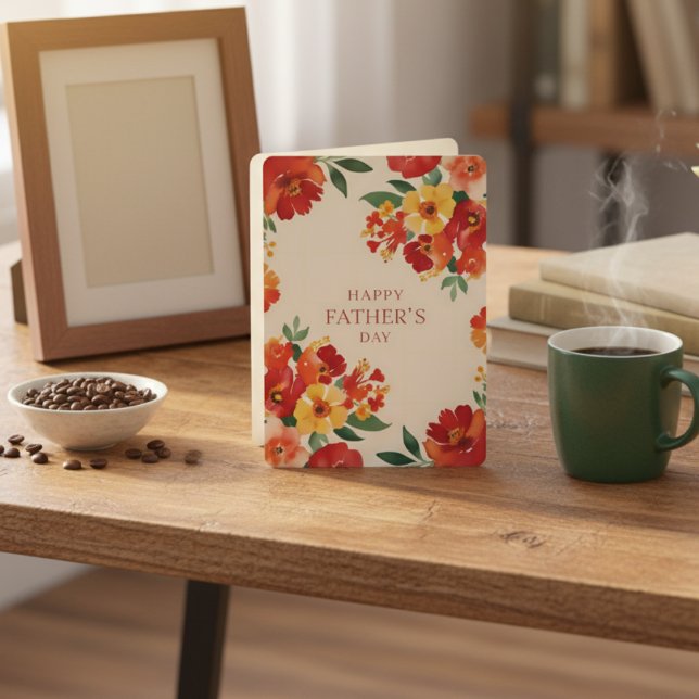  Vibrant Watercolor Blooms Happy Father's Day Card (Create a product marketing merchandising mock-up in an appealing setting: )