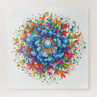Vibrant Watercolor Blue Floral Bouquet Jigsaw Puzzle