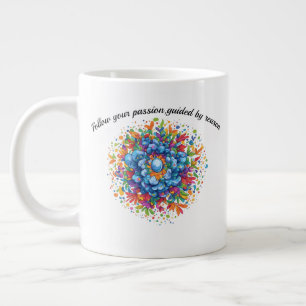 Vibrant Watercolor Blue Floral Bouquet Large Coffee Mug