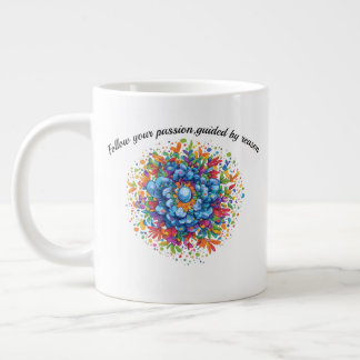 Vibrant Watercolor Blue Floral Bouquet Large Coffee Mug
