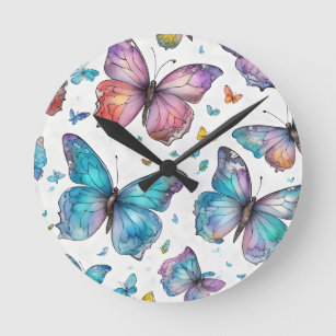Vibrant Watercolor Butterflies Art Abstract Round Clock