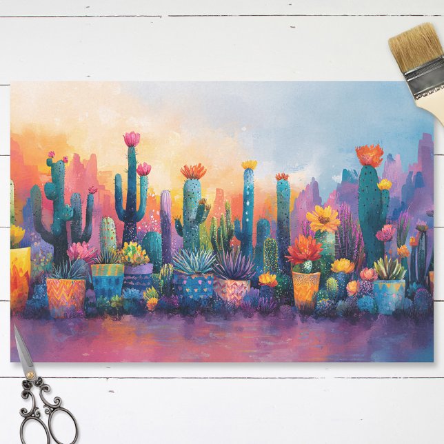 Vibrant Watercolor Cactus and Flowers Decoupage Tissue Paper (Creator Uploaded)