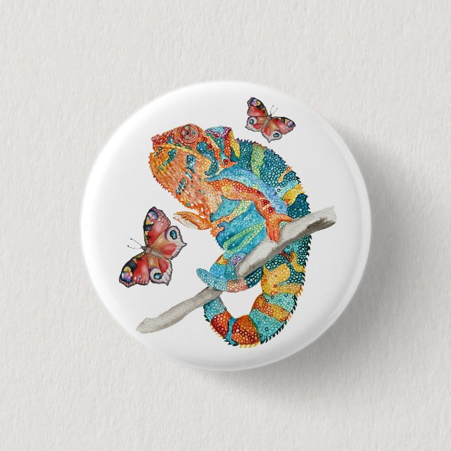 Vibrant Watercolor Chameleon  3 Cm Round Badge (Front)