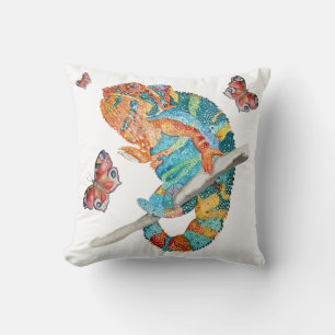 Vibrant Watercolor Chameleon Cushion