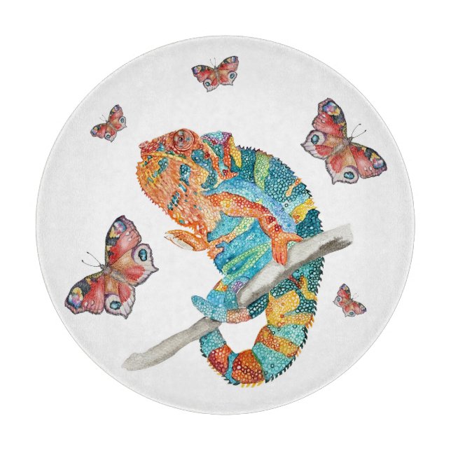 Vibrant Watercolor Chameleon  Cutting Board (Front)