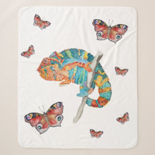 Vibrant Watercolor Chameleon Sherpa Blanket