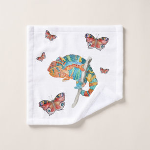 Vibrant Watercolor Chameleon Wash Cloth