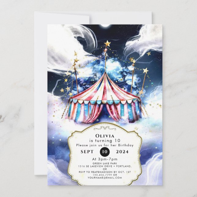 Vibrant Watercolor Circus Birthday Invitation (Front)