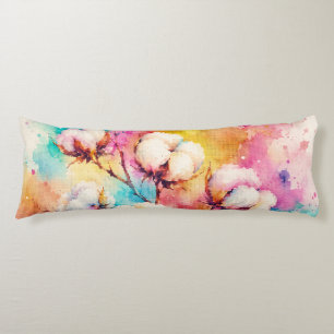 Vibrant Watercolor Cotton Flowers Geometric Style Body Cushion