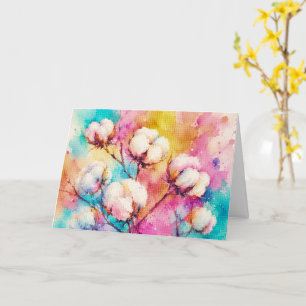 Vibrant Watercolor Cotton Flowers Geometric Style Card