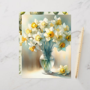 Vibrant Watercolor Daffodils Scrapbook Paper