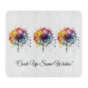 Vibrant Watercolor Dandelion, custom Cutting Board