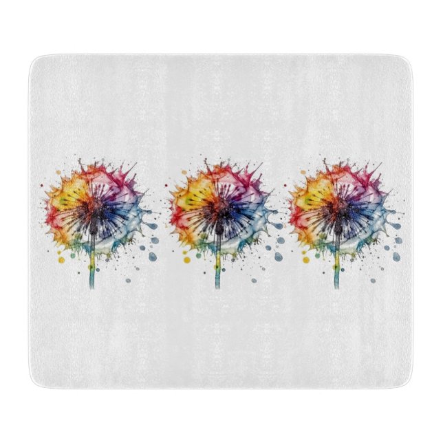 Vibrant Watercolor Dandelion, custom Cutting Board (Front)