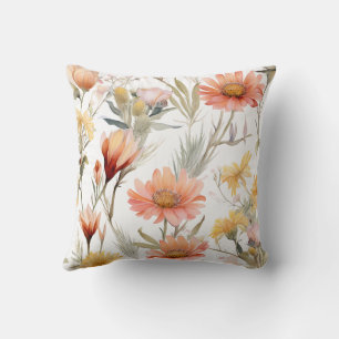 Vibrant Watercolor Desert Wildflowers Pattern Cushion