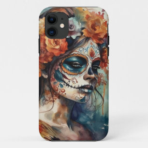 Vibrant Watercolor Dia de los Muertos Catrina iPhone 11 Case