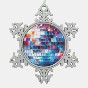 Vibrant Watercolor Disco Ball Snowflake Ornament
