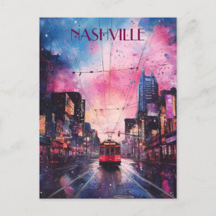Vibrant Watercolor Downtown Nashville Postcard