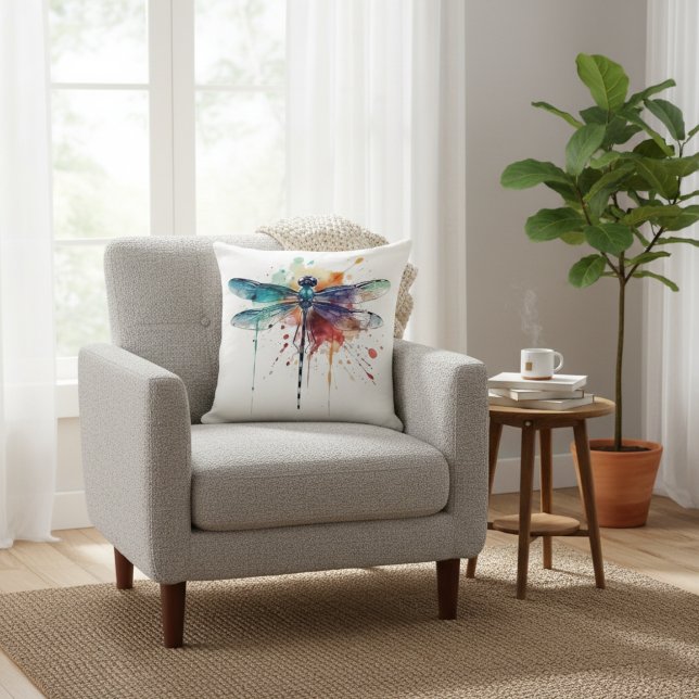Vibrant Watercolor Dragonfly  Cushion (Creator Uploaded)