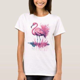 Vibrant Watercolor Flamingo Standing in a water T-Shirt