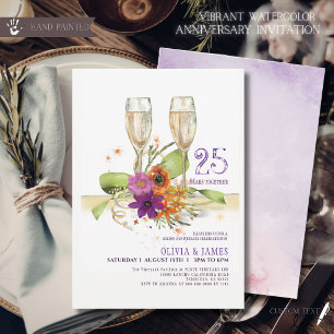 Vibrant Watercolor Floral 25th Anniversary  Invitation