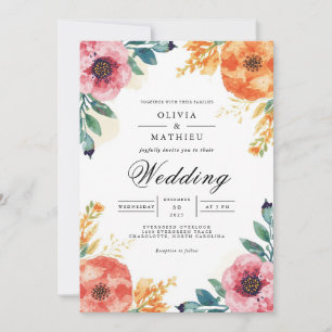 Vibrant Watercolor Floral Arch Wedding Invitation