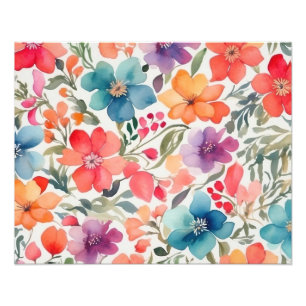 Vibrant Watercolor Floral Dance on a Crisp White Photo Print