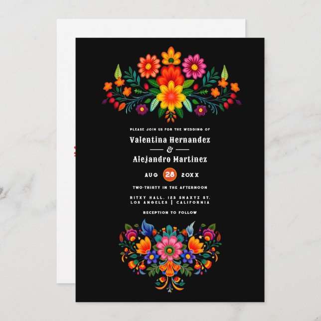 Vibrant Watercolor Floral Fiesta Wedding Invitation (Front/Back)