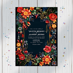 Vibrant Watercolor Floral Fiesta Wedding Invitation