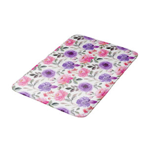 Vibrant Watercolor Floral Pattern in Pink & Purple Bath Mat