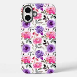 Vibrant Watercolor Floral Pattern in Pink & Purple iPhone 16 Plus Case