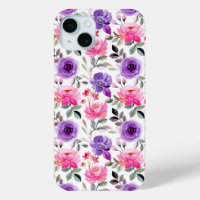 Vibrant Watercolor Floral Pattern in Pink & Purple