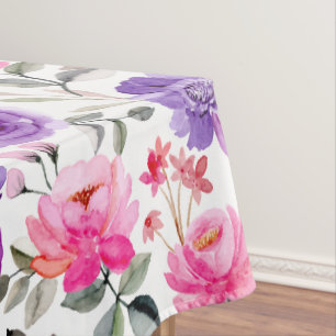 Vibrant Watercolor Floral Pattern in Pink & Purple Tablecloth